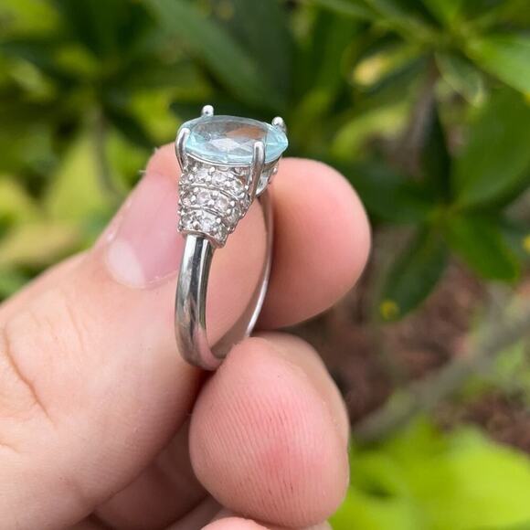 Aqua Topaz Silver 925 Ring - 6.5 - Picture 2 of 4